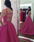 Elegant Hot Pink Prom Dresses Satin Ball Gown Modest Long Evening Gowns 2018 New
